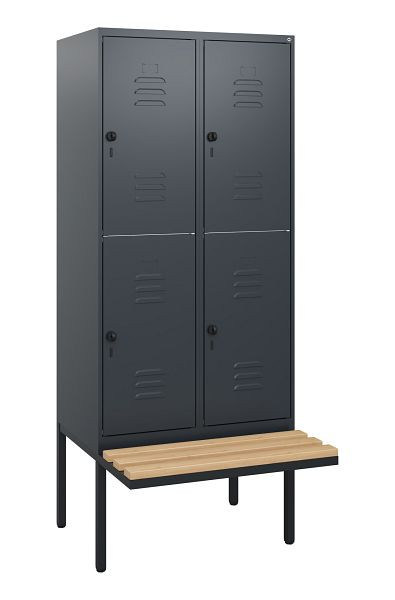 C+P Doppelstöckiger Spind Classic PLUS, 2 Abteile, 1950x800x815mm, 7016/7016, Drehriegel, Sitzleisten aus Buche, schwebende Sitzfläche, 0803405-22 S10012
