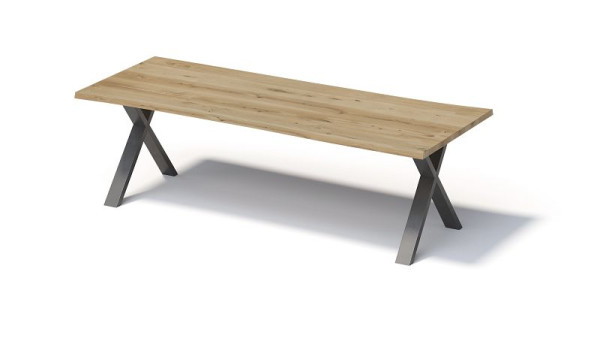 Bisley Fortis Table Natural, 2600 x 1000 mm, natürliche Baumkante, geölte Oberfläche, X-Gestell, Oberfläche: natürlich/Gestell: blankstahl, FN2610XP303