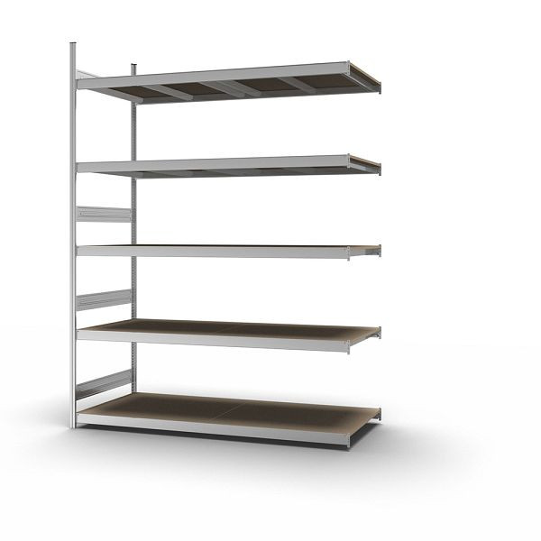 hofe Großfach-Anbauregal, 3000x800x2200 mm, 5 Fachebenen, Spanplatte verzinkt, 350 kg Fachlast, 2000 kg Feldlast, zweiseitige Bedienung, GZA30822S