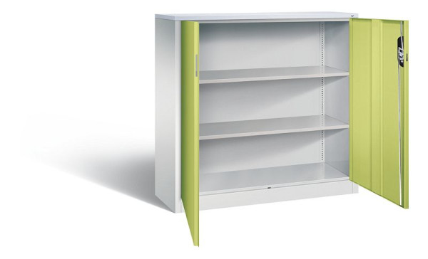 C+P Büroschrank Acurado, H1200xB1200xT400mm, Farbe: Lichtgrau / Viridingrün, Muldengriff, 3 OH, 9467-1200 S10182