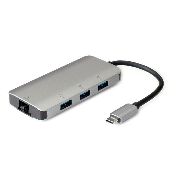 ROLINE USB Typ C zu Gigabit Ethernet Konverter + Hub 3x, 12.02.1108