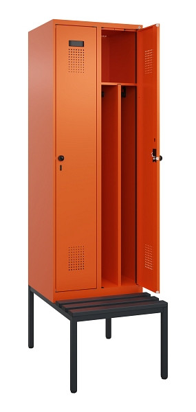 C+P Spind Evolo PLUS, 2 Abteile, 2120x600x815mm, 2004/2004, Drehriegel, Sitzfläche Kunststoff, Sitzbank, 0490507-20F S10077
