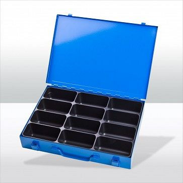 ADB Werkzeugkofferset mit 12-fach Einteiler, Außenmaße Koffer LxBxH: 33, 5x24x5 cm, Farbe: blau, RAL 5015, 88604