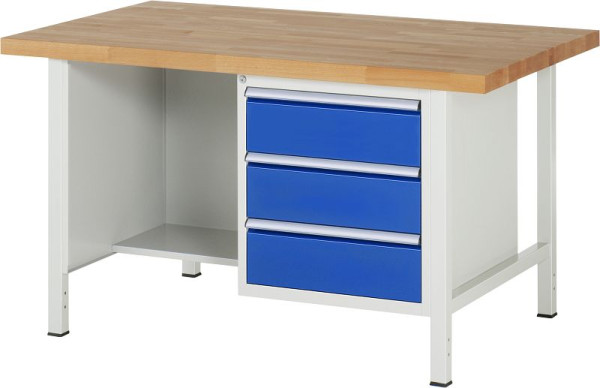 RAU Werkbank Serie 8000 - Gestell-Bauweise (Schweißgestell), Unterbau-Container (3x Schublade, Ablageboden), 1500x840x900 mm, 03-8452A2-159B4S.11
