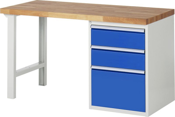 RAU Werkbank Serie 7000 - Modell 7503-1, B1500 x T700 x H890 mm, Systemunterbau B1500 x T650 x H850 mm, mit 3 Schubladen, 03-7507A1-157B4M.11