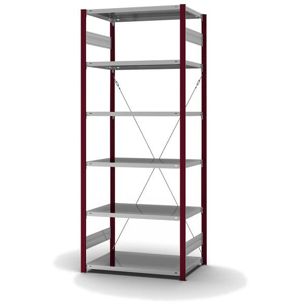 hofe Fachboden-Grundregal, 2500x600x1000 mm, 6 Fachebenen, verzinkt / RAL 3004, 140 kg Fachlast, 1000 kg Feldlast, einseitige Bedienung, HRG256010XL