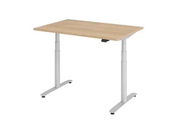 Hammerbacher Sitz-Steh-Schreibtisch elektrisch 120x80cm Eiche/Silber, VXDLR12/E/S