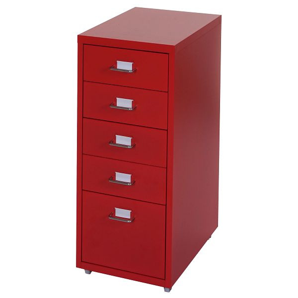 Mendler Rollcontainer Boston T851, Schubladenschrank Stahlschrank, 69x28x41cm 5 Schubladen, rot, 55298