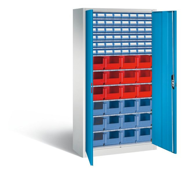 C+P Magazinschrank Serie 13, H1980xB1000xT420mm, Farbe: Lichtgrau / Lichtblau, Muldengriff, 133144-29 S10037