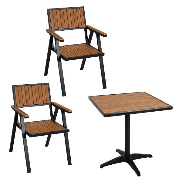 Mendler 2er-Set Gartenstuhl+Gartentisch HWC-J95, Stuhl Tisch, Gastro Outdoor-Beschichtung, Alu Polywood, schwarz, teak, 84859+84863
