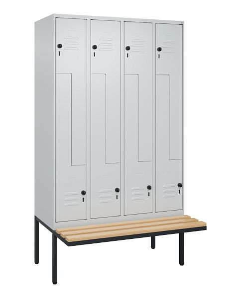 C+P Z-Spind Classic PLUS, Bank, 8 Abteile, 2120x1200x815mm, 7035/7035, Drehriegel, Buche-Sitzleisten, 0800437-408 S10009