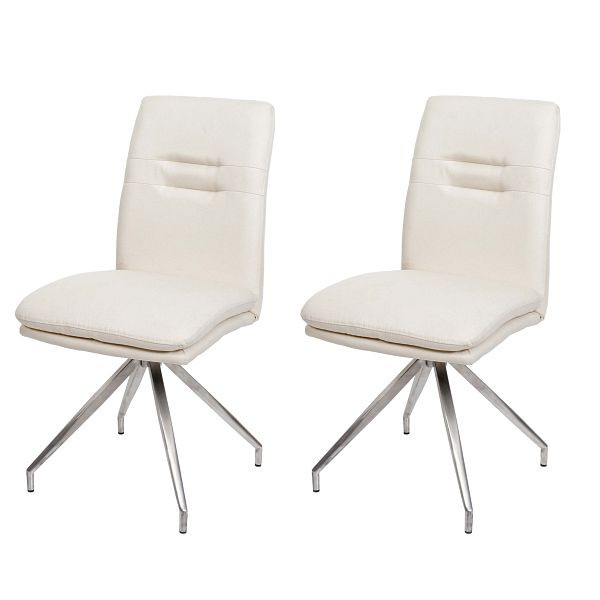 Mendler 2er-Set Esszimmerstuhl HWC-H70, Küchenstuhl Lehnstuhl Stuhl, Stoff/Textil Edelstahl gebürstet, creme-beige, 94425