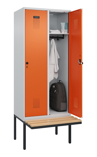 C+P Spind Evolo PLUS, 2 Abteile, 2120x800x815mm, 7035/2004, Haken 4, Drehriegel, Sitzfläche Holz, 0490407-22 S10002