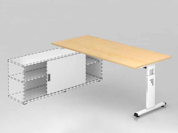 Hammerbacher Anbauschreibtisch T-Fuß 180x80cm, Ahorn/Weiß, Rechteckform, Aufsatz auf Sideboard 1758, VOSE19/3/W