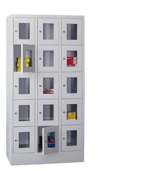 Pavoy Schließfachschrank mit Sockel 1850/500/900, 3b x 5h, Zylinderschloss, Abteilbreite 300, Sichtfenster, 61213-353-091-716905