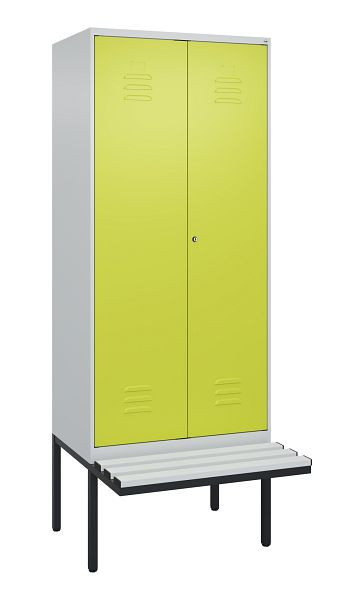 C+P Umkleidespind Classic PLUS SW, 2 Abteile, 2120x800x815mm, 7035/0024, Zylinderschloss, Untergestell & Sitzfläche, 0800427-22 S10025