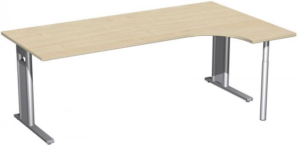 geramöbel PC-Schreibtisch rechts starr, C Fuß Blende optional, 2000x1200x720, Ahorn/Silber, N-648317-AS