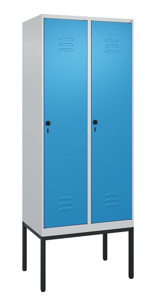 C+P Umkleidespind Classic PLUS mit Mitteltrennwand, Gestell, 2 Abteile, 2120x800x500mm, 7035/5012, Drehriegel, 0800307-22F S10004