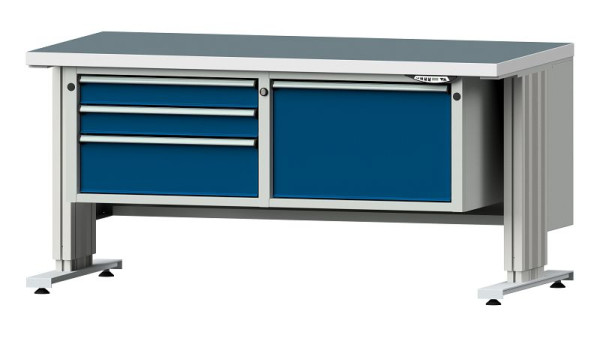 ANKE Werkbänke Arbeitstisch LIFT mit Unterbau breit, Modell 802 VL, 1500 x 800 x 740-1140 mm, RAL 7035/5010, UBP 40 mm, 405.507