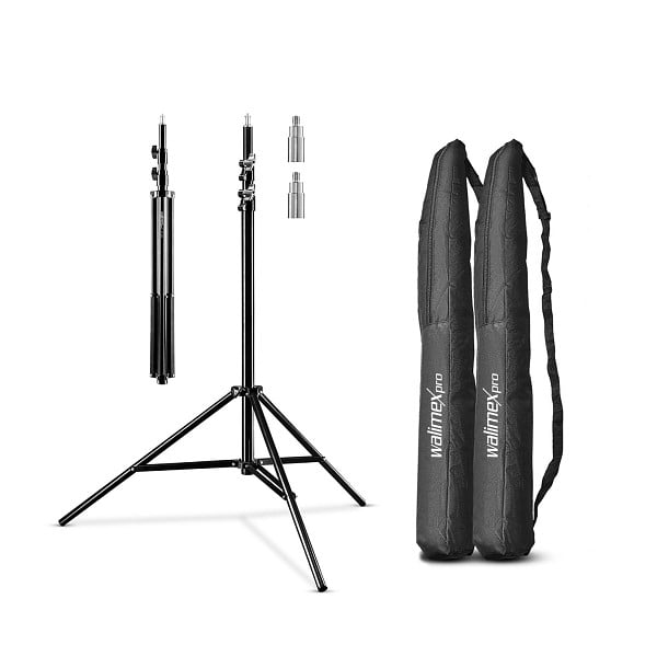 Walimex pro Lichtstativ WT-806 2er-Set bis 256 cm Höhe, Blitzstativ mit Federdämpfung inkl. 3/8" Adapter & Taschen, Lampenstativ bis 6 kg, 1023171