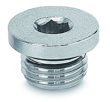 Prevost Innensechskantstopfen mit zylindrischem Außengewinde und Dichtung-A7J, AG=M5x0,8, Anzugsmoment=2,5er Sechskant-Steckschlüssel, VE: 10 Stück, A7 M5J