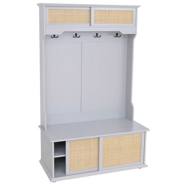 Mendler Garderobe HWC-P25, Flurgarderobe Holzgarderobe, Melamin Kubu Rattan 163x100x47cm, hellgrau, 118656+118657