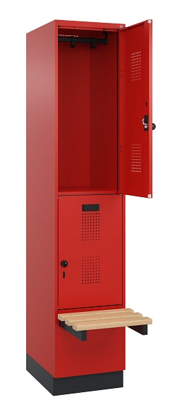 C+P Doppelstock-Spind Evolo PLUS, Bank, 2 Fächer, 1950x400x815mm, 3020/3020, Drehriegel, Sitzfläche Buche-Hartholz, mit Sockel, 049340-12 S10025