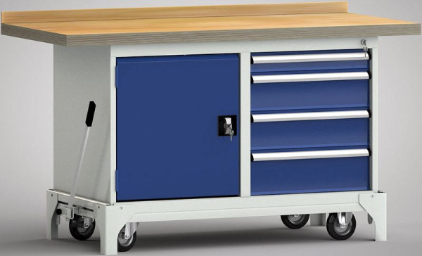 KLW Fahrbare Profi-Werkbank - 1500 x 700 x 871 mm L x B x H, links Tür, rechts 75EA/150EA/150EA/175EA, WP782N-1500M45-E7041