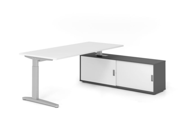 Hammerbacher Schreibtisch XB19, 180x80cm, Platte: Weiß, 25mm dick, C-Fuß Gestell Silber, höheneinstellbar, Ahorn, SB/W/S/G/W, VXBE19SB/W/S/G/W