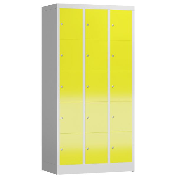 Lüllmann ClassiX Schließfachschrank, 3 Abteile à 5 Fächer, 1800 x 870 x 500 mm, lichtgrau/zinkgelb, X-520536