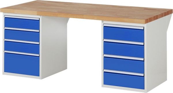 RAU Werkbank Serie 7000 - Baukasten-Bauweise, 2x Unterbau-Container (4x Schublade) links und rechts, 2000x840x900 mm, 03-7820A3-209B4S.11