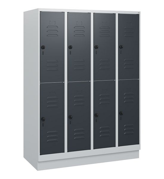 C+P Doppelstöckiger Spind Classic PLUS, Sockel, 4 Abteile, 1630x1200x500mm, 7035/7016, Drehriegel, 0803205-40 S10008