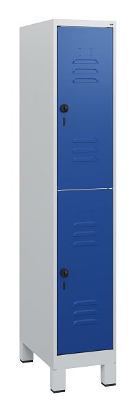 C+P Doppelstöckiger Spind Classic PLUS, Füße, 1630x300x500mm, 7035/5010, Drehriegel, 0803105-10 S10003