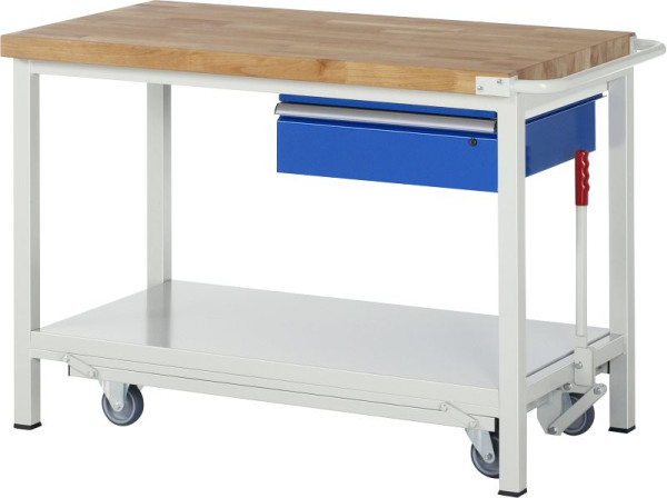 RAU Werkbank mit absenkbarem Fahrgestell Serie 8000, 1 x Schublade, 1250x880x700 mm, 05-8001A6-127B4F.11