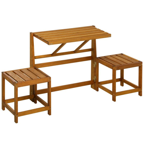 Outsunny Gartenbank für 2 Personen, 2-in-1-Kombination, Tisch mit 2 Hockern, Lärchenholz, wetterfest, Teak, 84G-030V00TK