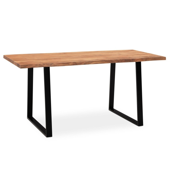 Wohnling Esszimmertisch 200x100x76 cm Akazie Massivholz/Metall Esstisch Baumkante, Küchentisch mit Trapezbeinen in Schwarz, Holztisch Rechteckig, WL7.245