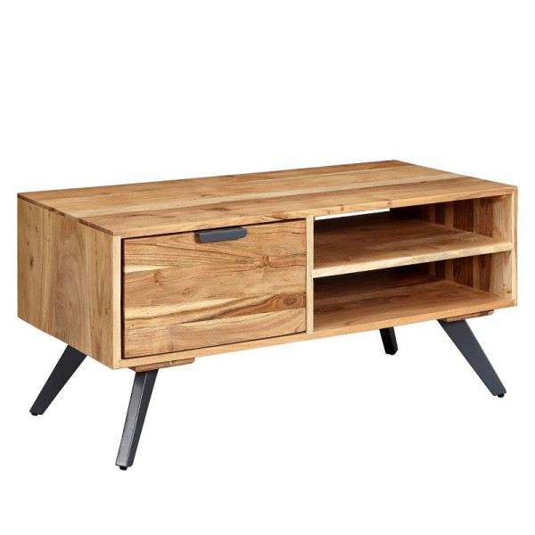 Wohnling Couchtisch 95x45x45 cm Akazie Wohnzimmertisch Massivholz Rechteckig, Holztisch mit Stauraum, Sofatisch mit Schublade, WL6.154