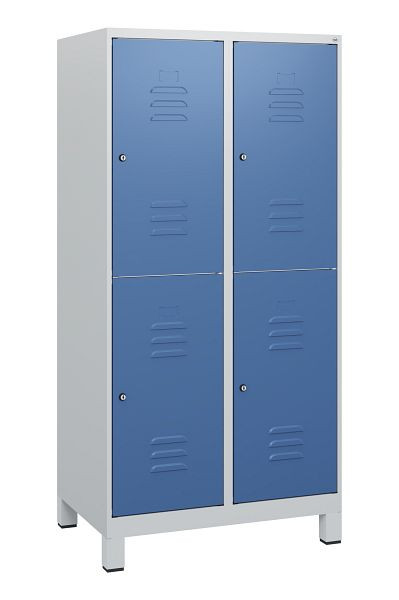 C+P Doppelstöckiger Spind Classic PLUS, Füße, 2 Abteile, 1630x800x500mm, 7035/5023, Zylinderschlösser, 0803105-22 S10035