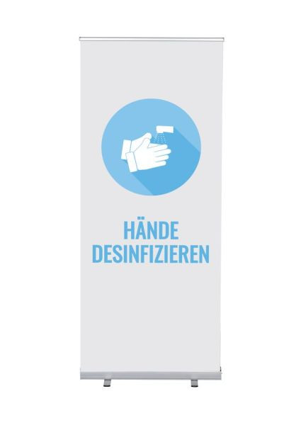 Showdown Displays Roll-Banner Budget 85 Komplettset Hände desinfizieren Weiß Deutsch, RBB085LSFI613