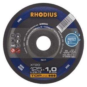 Rhodius TOPline XT20 Extradünne Trennscheibe, Durchmesser [mm]: 125, Stärke [mm]: 1, Bohrung [mm]: 22.23, VE: 50 Stück, 206171