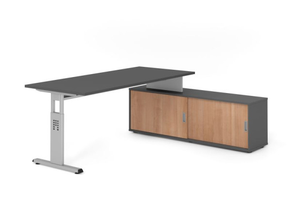 Hammerbacher Aufsatz-Schreibtisch OSE19, 180x80cm, Platte: Graphit, 25mm dick, T-Fuß Gestell Silber, Ahorn, SB/G/S/G/N, VOSE19SB/G/S/G/N
