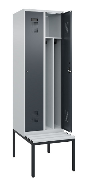 C+P Spind Evolo PLUS, 2 Abteile, 2120x600x815mm, 7035/7016, Zylinderschloss, Material Sitzfläche Kunststoff, Sitzbank, 0490507-20F S10093