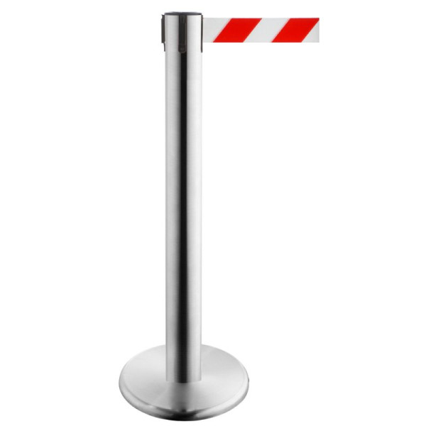 Stein HGS Personenleitsystem -P-Line Titan-, edelstahl, rot/weiß diagonal (schraffiert), mit Gurtendstück (Standard), 15692-1302