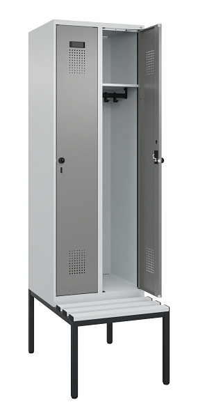 C+P Spind Evolo PLUS, 2 Abteil, 2120x600x815mm, 7035/0004, Drehriegel, Sitzfläche Kunststoff, Sitzbank, 0490507-20 S10068