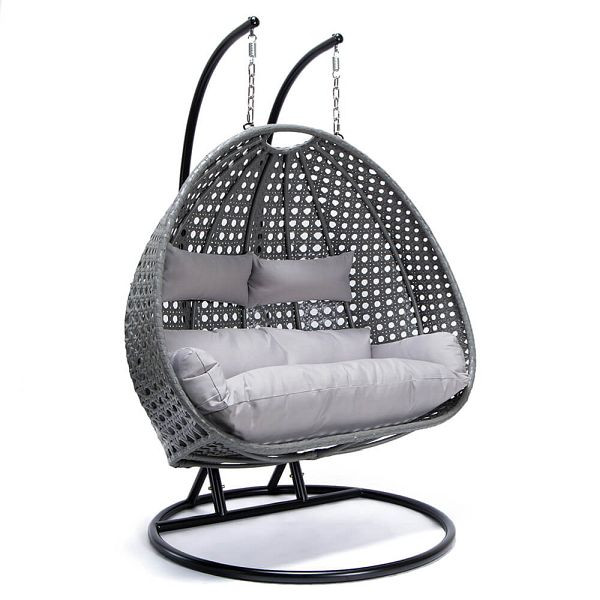 HOME DELUXE Polyrattan Hängesessel TWIN - Grau mit Regenabdeckung, 6947