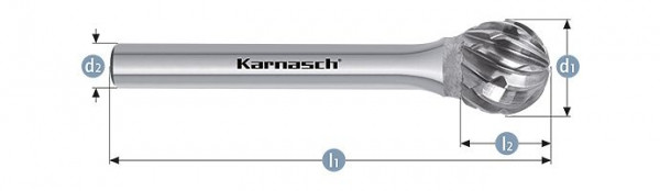 Karnasch Hartmetall-Frässtift unbeschichtet KUD/ HP-8 d1= 8 / l2= 7 / d2= 6 / l1= 52mm, VE: 3 Stück, 114044015
