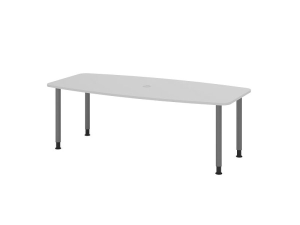 Hammerbacher Konferenztisch KT22C, 220 x 105 cm, Platte: Grau, 25mm dick, Vier-Fuß-Gestell Graphit, Rundrohr 6 cm, Arbeitshöhe 72-74 cm, VKT22C/5/G