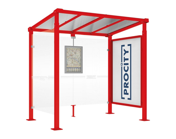 Procity Wartehalle Milano - 1 Schaukasten 2000 + 1 Seitenverkleidung, Farbe RAL 3020, Maße: Breite 2500 x Höhe 2545 x Tiefe 1824 mm, 529246.3020