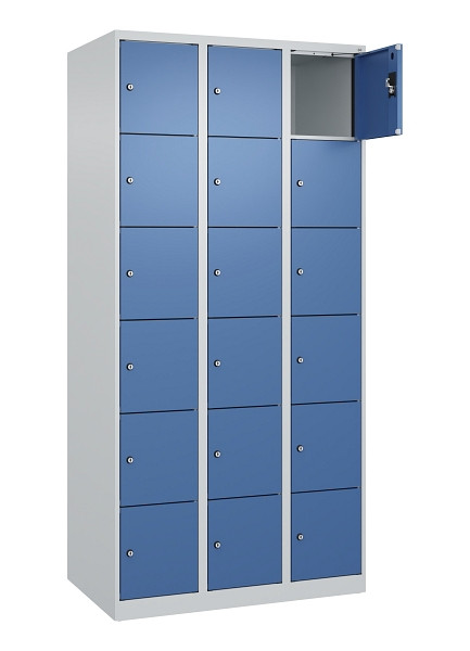 C+P Schließfachschrank Evolo PLUS, 18 Fächer, 1850x900x500mm, 7035/5023, 049000-306 S10008