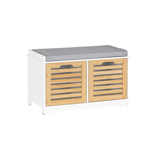 SoBuy Schuhbank mit 2 Türen Holzfarbe 71x35x43 cm, Klassisch, FSR23-II-WN